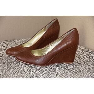 Elaine Turner Designer Heather Saddle Croc Leather Wedge Pump Shoes Size 9.5